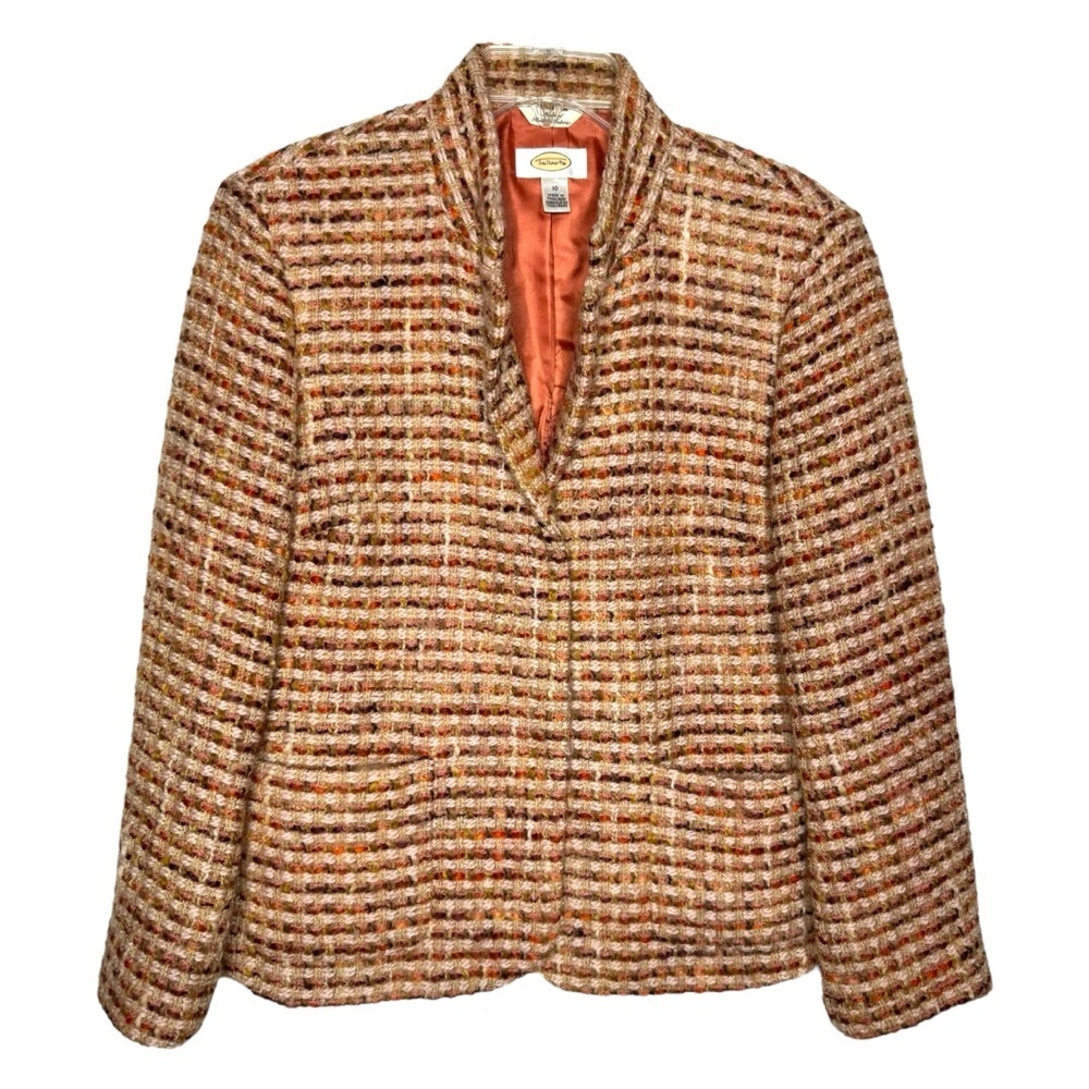 TALBOTS - 100% Wool Ivory, Green, Rust, Brown Tweed Blazer w Pockets - Size 10